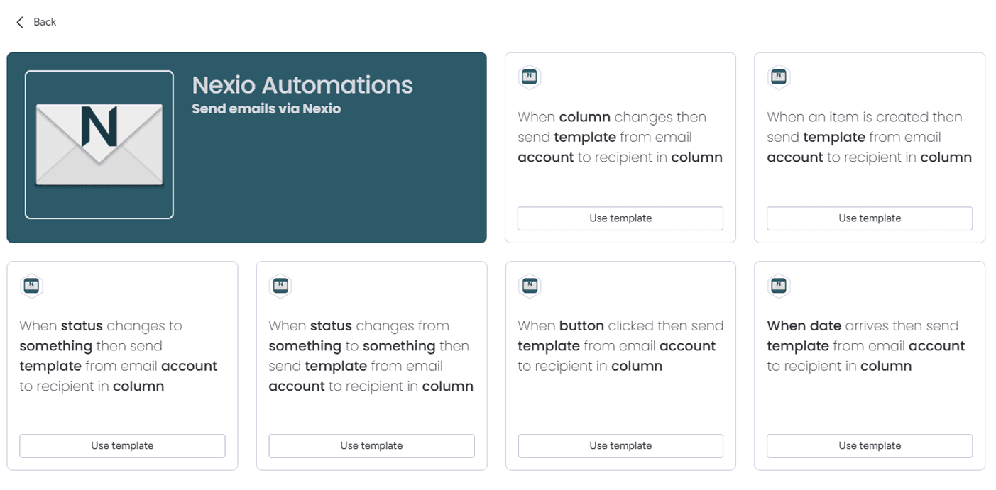 Nexio automation recipes in monday.com Automation Center - Click to expand